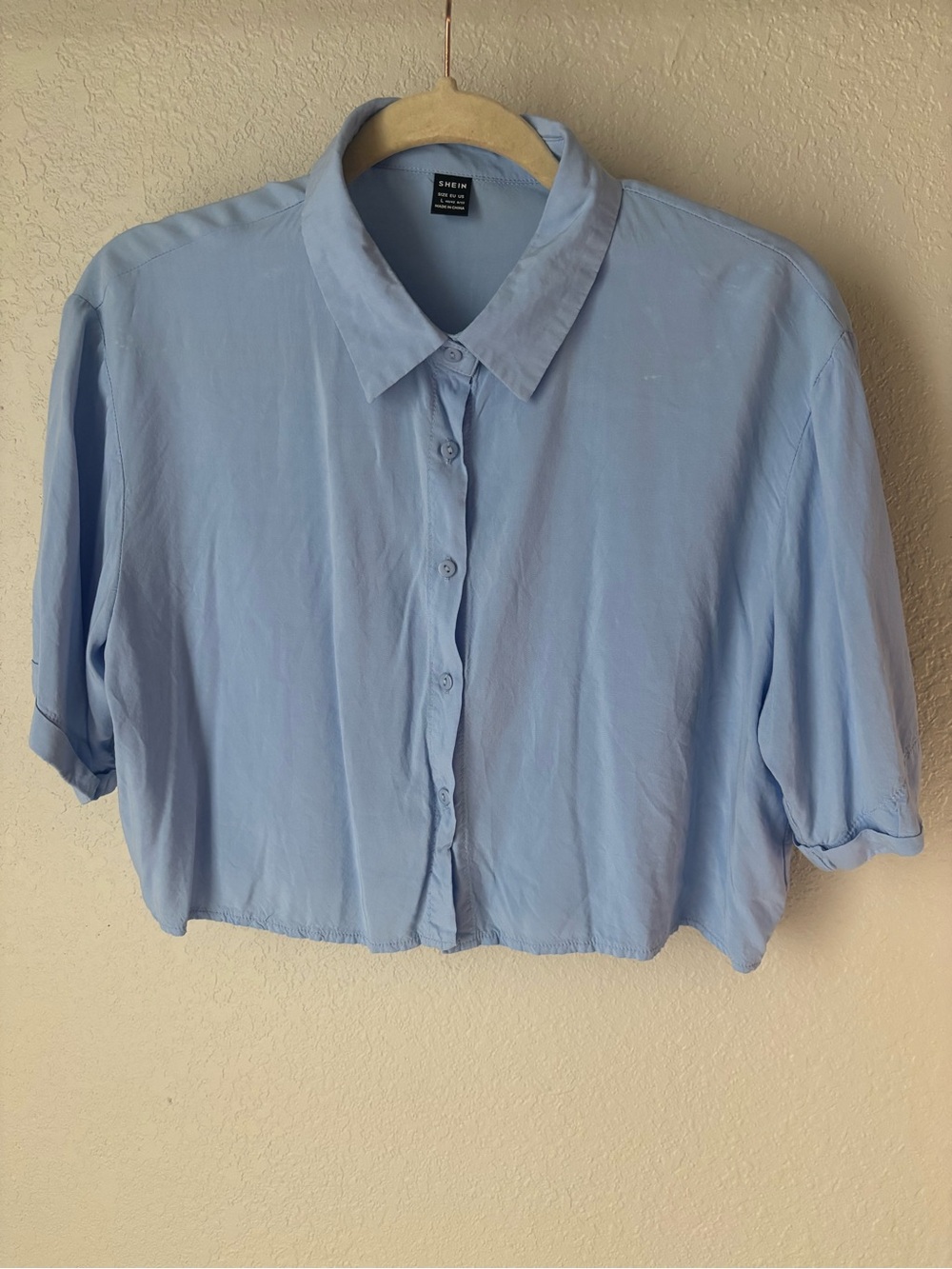 SHEIN Pale Blue Cropped Short-Sleeve Button-Down Shirt